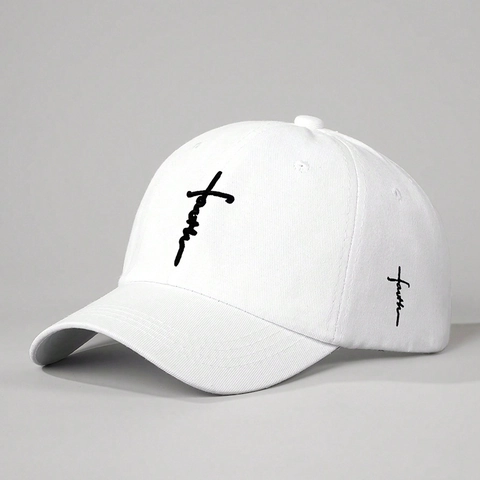 Baseball Cap Polyester Faith Cross Letter Embroidery Adjustable Outdoor Sun Protection Curved Brim Casual Dad Hat For Women Men