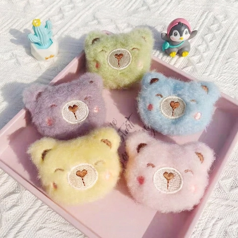 Plush Bear Head Brooch Cute Cartoon Animal Soft Padded Patch For Clothes Bags Hats Decoration DIY Craft Accessories