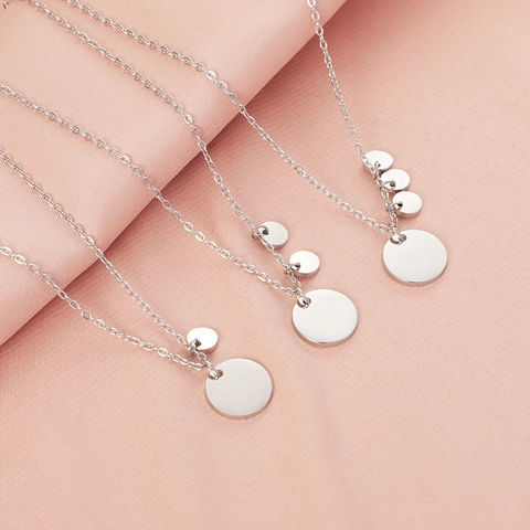 Minimalist Stainless Steel Round Disc Pendant Necklace For Women Men Gold Steel Polished Geometric O-Chain Choker Daily Jewelry