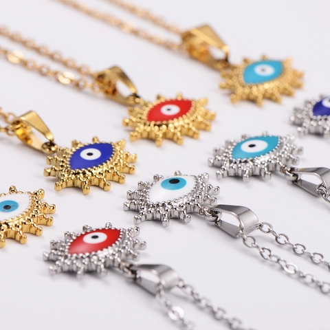 Collana Occhio Del Diavolo Acciaio Inossidabile 316L Pendente Sole Amuleto Protezione Gioielli Smalto Per Donne Uomini