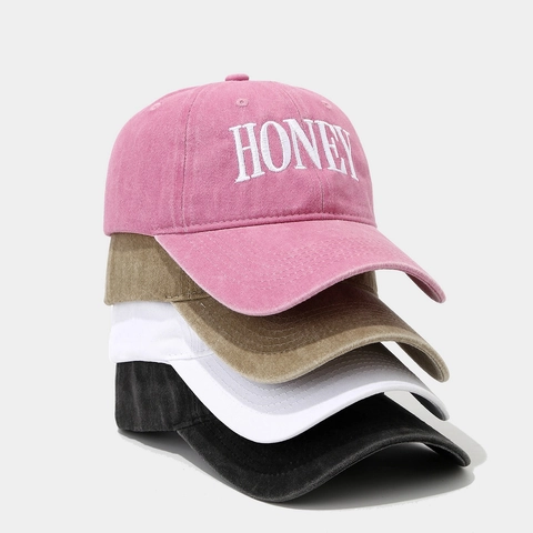 Honey Buchstaben Stickerei Baseball Cap Gewaschene Baumwolle Vintage Retro Verstellbar Sonnenschutz Outdoor Visier Hut Damen