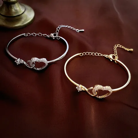 Bracciale Rigido Cuore Infinito Rame Zircone Regolabile Gioielli Per Donna Accessorio Moda Lusso