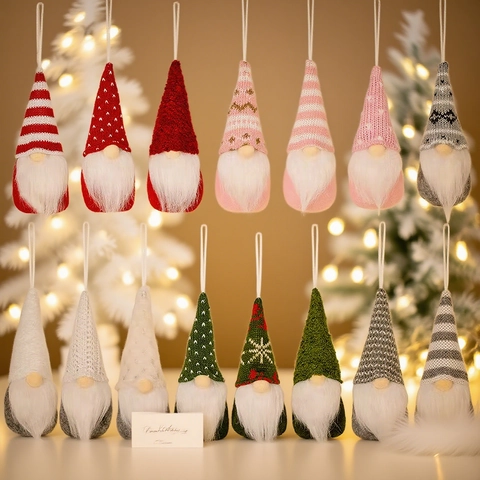 Ornamenti Gnomo Di Natale Bambola Senza Volto In Maglia Tomte Svedese Appeso Barba Di Peluche Decorazione Albero Festivo Stile Nordico