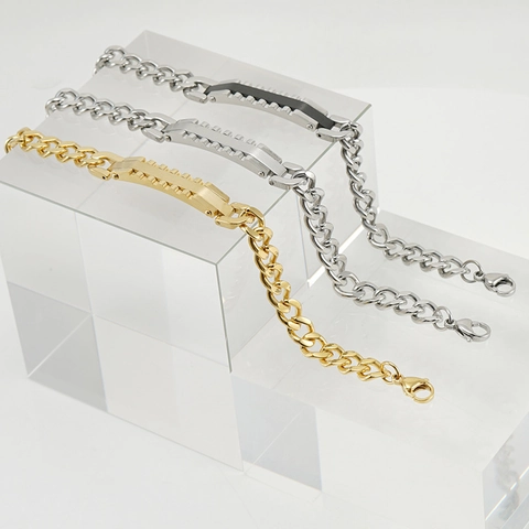 Pulsera De Cadena Cubana Chapada En Oro De 18K Acero Inoxidable Estilo Engranaje Industrial Joyería Para Hombre