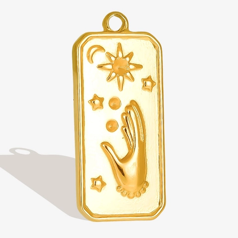 Mystische Sonne Mond Stern Hand Anhänger Charms 304 Edelstahl 18K Vergoldet Rechteckiger Tag Für DIY Schmuckherstellung