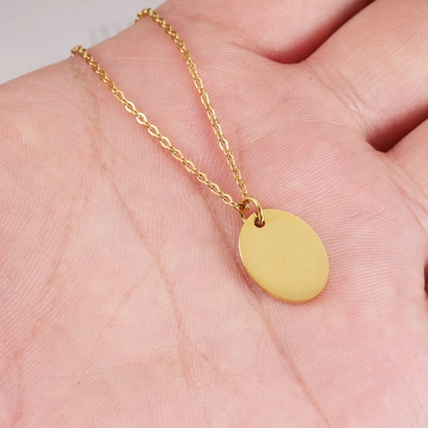 Minimalist Oval Round Plain Pendant Necklace 304 Stainless Steel Mirror Polished Geometric Jewelry For Women