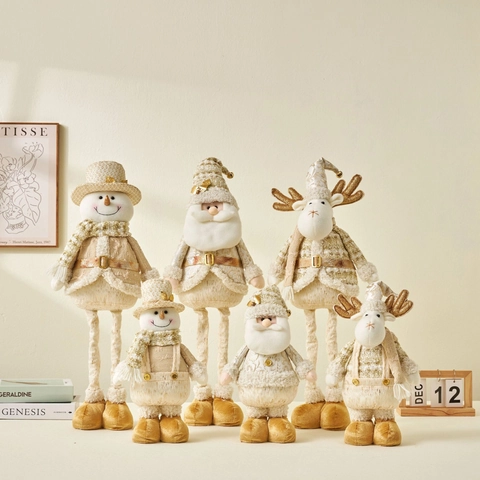 Adorno De Navidad Peluche Papá Noel Muñeco De Nieve Reno Con Piernas Extensibles Color Oro Champaña Decoración De Mesa
