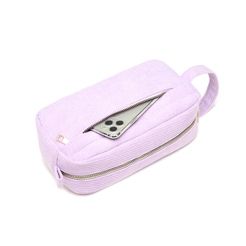 Corduroy Makeup Bag Large Capacity Toiletry Organizer With Portable Handle Metal Zipper Travel Pouch For Women Minimalist