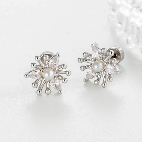 Orecchino Cartilagine Fiore Acciaio Titanio Zircone Scintillante Rombo Perla Artificial Sintetica Vite Retro Piatto Gioielli Piercing