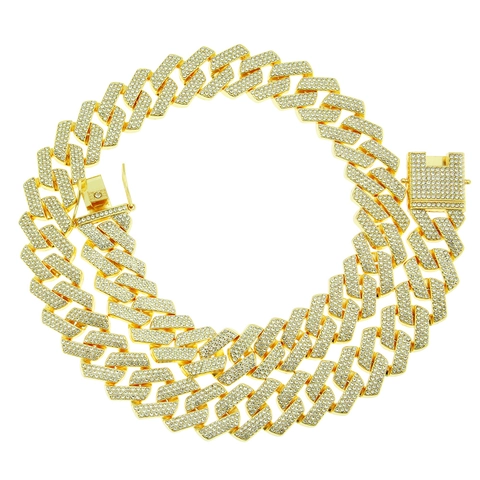 Hip Hop Mannen Vrouwen Strass Cubaanse Schakelketting Goud Zilver Verguld Legering Iced Out Ruit Sieraden Voor Party