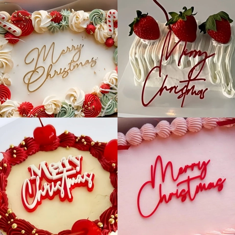 Merry Christmas Cake Topper Acrylic Glossy Holiday Dessert Decoration Festive Party Supplies INS Style