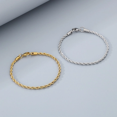 Kordelkette Armband Edelstahl Twist Gliederkette Minimalistisches Punk Schmuck Für Damen Und Herren Gold Silber Farbe