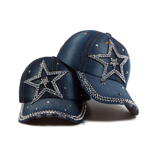 Cappello Da Baseball In Denim Vintage Strass Künstliche Perle Stella Distressed Regolabile Cappello Da Sole Moda Retro Donna