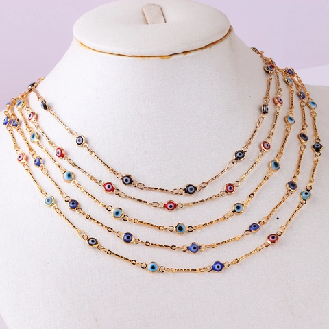 Evil Eye Necklace Gold Plated Copper Turkish Eye Lucky Jewelry Colorful Charm For Women