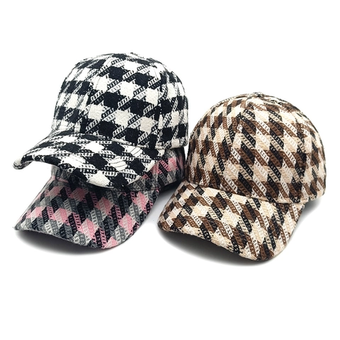 Vintage Houndstooth Baseball Cap Tweed Geometric Pattern Warm Winter Sun Shade Adjustable Retro Hat For Men Women