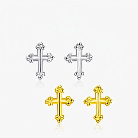Pendientes De Botón Mini Cruz Plata De Ley 925 Estilo Británico Retro Pequeña Joyería Bañada Para Mujer