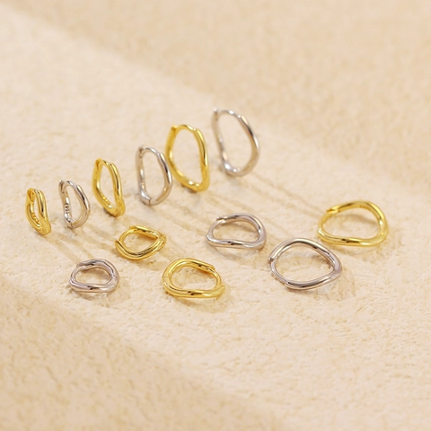 925 Sterling Silver Irregular Wave Huggie Earrings Minimalist Geometric Gold Plated Stacking Small Hoop Earrings Jewelry For Women