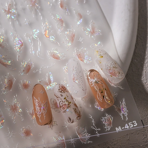 3D Relief Butterfly Nail Art Stickers Holographic Laser Thin Flexible Self Adhesive Decals For DIY Manicure Decoration