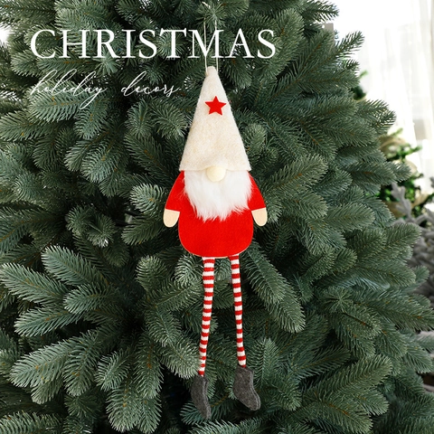 Weihnachtsgnom Hängedekoration Gesichtlose Puppe Lange Gestreifte Beine Stern Hut Plüsch Tomte Für Feiertagsbaum Dekor