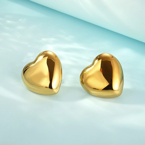 Pendientes De Botón Con Forma De Corazón Diseño Hueco 3D Acero Inoxidable Chapado En Oro De 18K Pulido Espejo Estilo Minimalista Para Mujeres