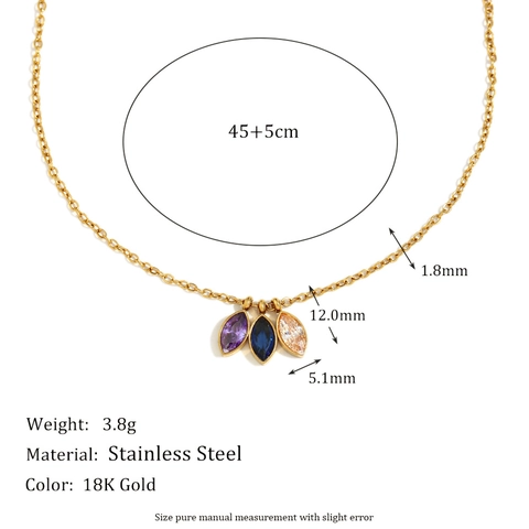 Collar Con Colgante De Circonita Marquise De Colores Acero Inoxidable Chapado En Oro De 18K Joyas Geométricas Elegantes Para Mujer