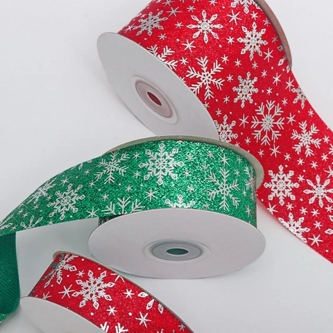 Ruban Noël Flocon Argent Pailleté Tissu Emballage Cadeau Bricolage Mariage Fête Décoration Rouge Vert
