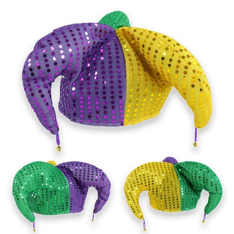 Cappello Da Giullare Mardi Gras Paillettes Colorate Costume Carnevale Con Campanelli Per Halloween