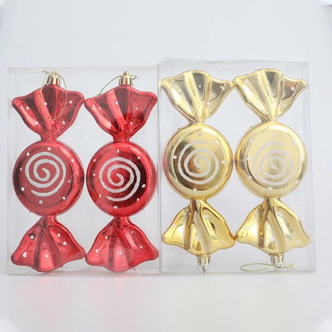 Ornamenti Appesi A Forma Di Caramella Di Natale Plastica Galvanizzata Spirale Glitterata Decorazione Albero Rosso Oro