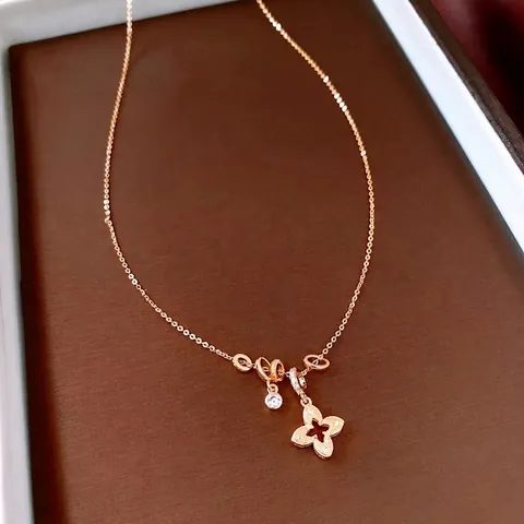 Franse Vintage Holle Bloem Hanger Ketting Koper Zirkoon Ingelegd Elegante Luxe Sieraden Voor Dames