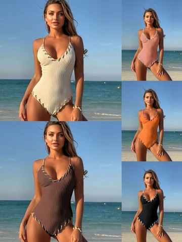 Dames Badpak Uit Eén Stuk Geribbeld Met Veters Oogjes V Hals Spaghetti Bandjes Strandkleding Sexy