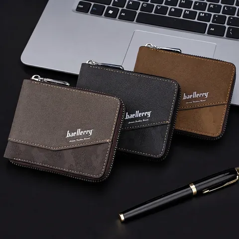 Men Short Wallet PU Leather RFID Blocking Zipper Business Casual Multi Card Holder Anti Theft Coin Pocket