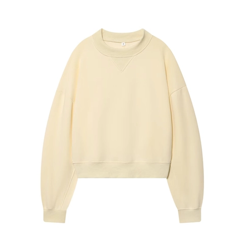 Women Solid Color Crewneck Sweatshirt Cotton Polyester Knitted Pullover Drop Shoulder Loose Fit Casual Streetwear Top