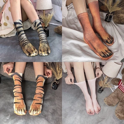 3D Print Animal Paw Socks Realistic Novelty Funny Polyester Cotton Blend Crew Socks For Unisex Adult Kids