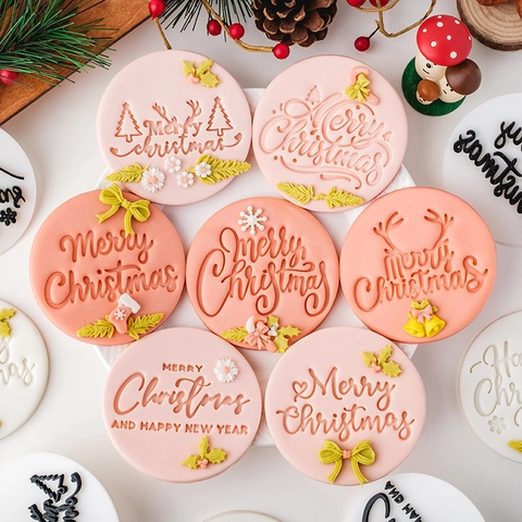 Weihnachtsplätzchenformen Frohe Weihnachten Gruß Keksstempel PLA Kunststoff Silikon Fondant Ausstecher Backzubehör