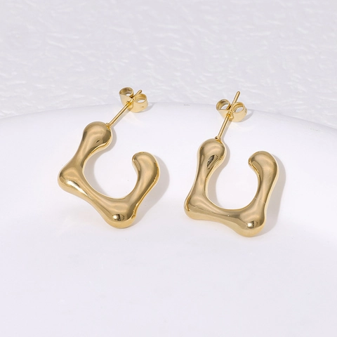 Unregelmäßige Ohrstecker Für Frauen Im Liquid Metal Lava Design Aus Edelstahl Mit 18K Vergoldung Minimalistischer Schmuck