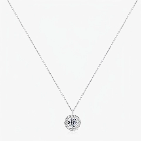 Collana Con Pendente Halo Rotondo Argento Sterling 925 Elegante Zirconia Cubica Catena Per Clavicicola Gioielli Raffinati Per Donne
