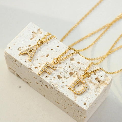 Initial Letter Hanger Ketting 18K Verguld Titanium Staal Zirkoon Clavicle Ketting Dames Sieraden