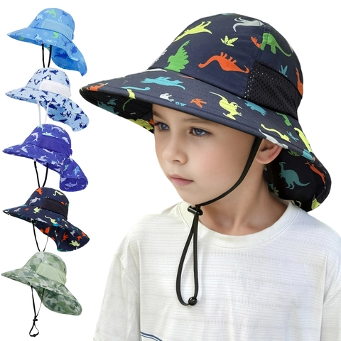 Kids Sun Hat With Neck Flap Quick Dry Outdoor Safari Cap For Toddlers Boys Girls Adjustable Breathable Mesh