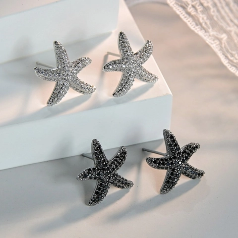Elegante Koperen Zeester Oorknopjes Met Zirconia En Zilveren Oorsteker Voor Dames Oceaan Stijl Minimalistisch Accessoire