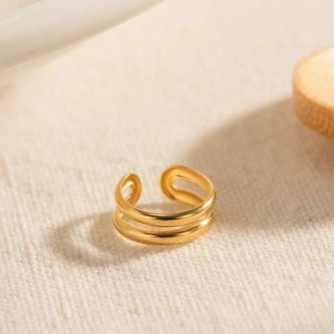 Ear Cuff A Doppio Strato In Acciaio Inossidabile Placcato Oro 18K Orecchini Senza Buco Gioielli Geometrici Per Donna