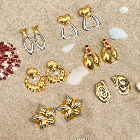 Orecchini A Lobo In Acciaio Inossidabile Tema Oceano Conchiglia Stella Marina Granchio Oro Argento Gioielli Per Donna