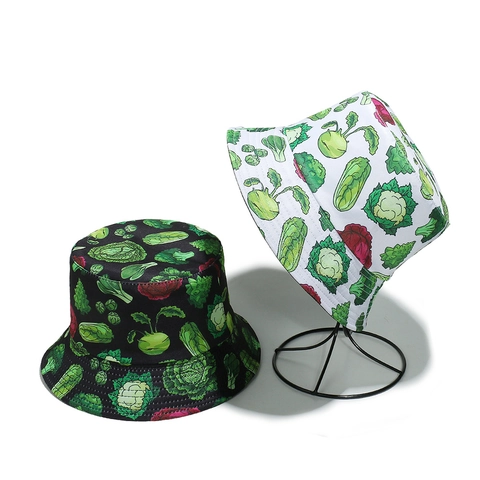 Vegetable Print Bucket Hat Polyester Sun Protection Foldable Summer Beach Travel Outdoor Casual Style For Men Women