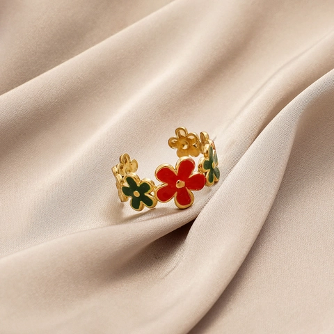 Edelstahl Bunte Emaille Blume Offener Ring Verstellbar Süßer Gänseblümchen Fingerring Mode Schmuck Für Damen Geschenk