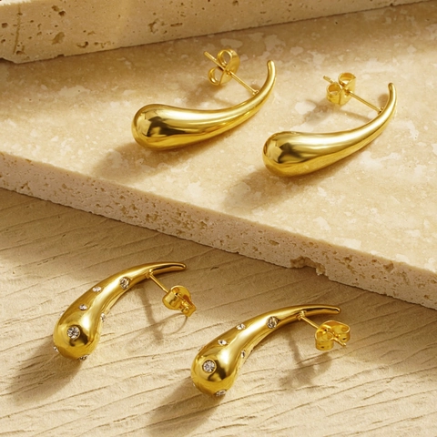 Edelstahl Wassertropfen Ohrstecker Für Damen Geometrische Tropfen Hochglanzpoliert Strass Eingelegt Mode Ohrschmuck