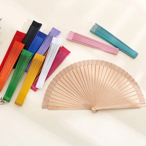 Spanish Style Folding Hand Fan Lotus Wood Solid Color Matte Portable Decorative Prop For Dance Wedding Party