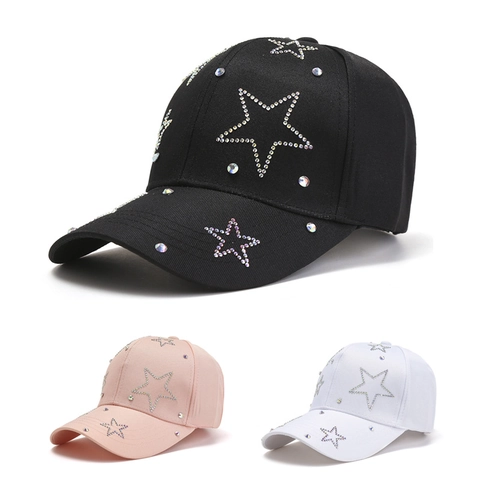 Rhinestone Star Baseball Cap Polyester Adjustable Sun Hat For Women Men Fashion Bling Outdoor Headwear