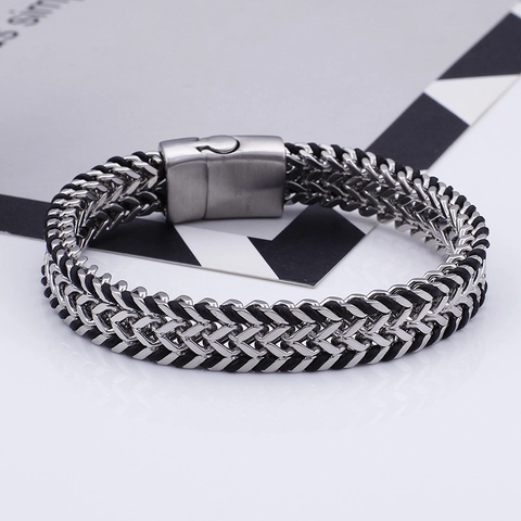 Herren Geflochtenes Kettenarmband Edelstahl Silikon Gewebt Punk Stil Geometrischer Schmuck