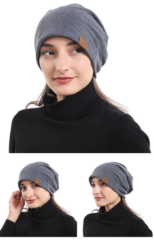 Unisex Alpaka-Wolle Strickmütze Slouchy Beanie Weich Atmungsaktiv Skull Cap Mit Lederpatch Für Damen Herren Winter Warm