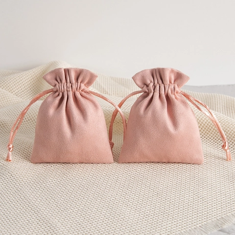 Drawstring Jewelry Pouches Soft Velvet Microfiber Gift Bags For Small Trinket Storage Pink Lotus Color Elegant Organizer