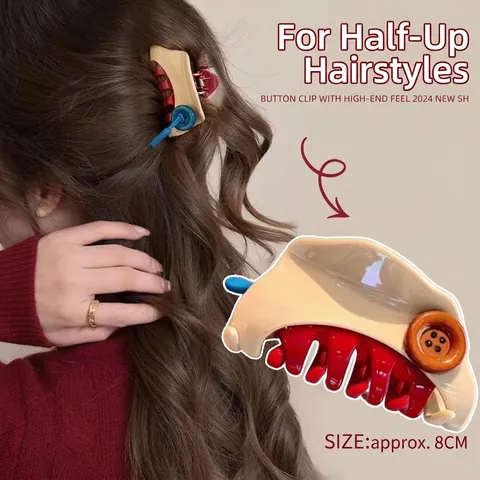 Pinza Per Capelli Donna Plastica Resina Con Botone Decorativo Triangolo Clip Squalo Accessori Acconciatura